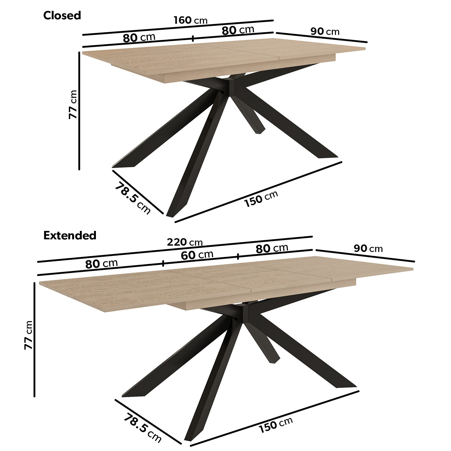 Read more about Large light oak extendable dining table seats 6-8 carson